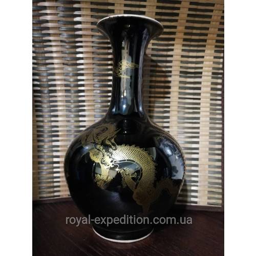 Фарфорова ваза чорна з золотими драконами (170017), рис. 0