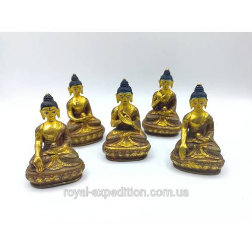 Набор непальских статуэток Пять Дхьяни-Будд из бронзы с позолотой (124001), рис. 0